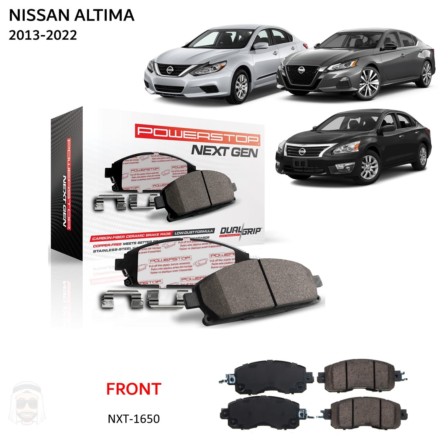 Nissan Altima (2013-2022) Front Carbon Fiber Ceramic Brake Pads by PowerStop NextGen (Manual and eBrake)