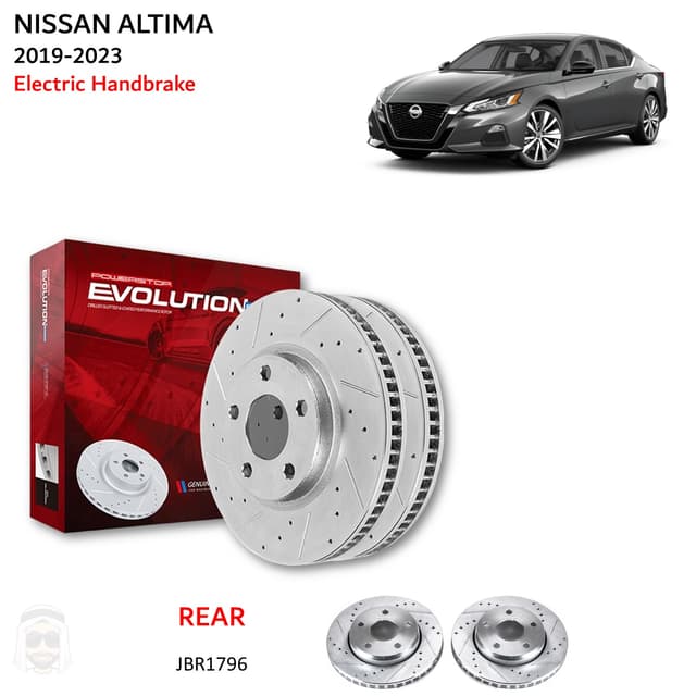 Nissan Altima (2019-2023 eBrake) Rear Drilled and Slotted Brake Disc Rotors by PowerStop Evolution - SW1hZ2U6MzIwMzc3Ng==