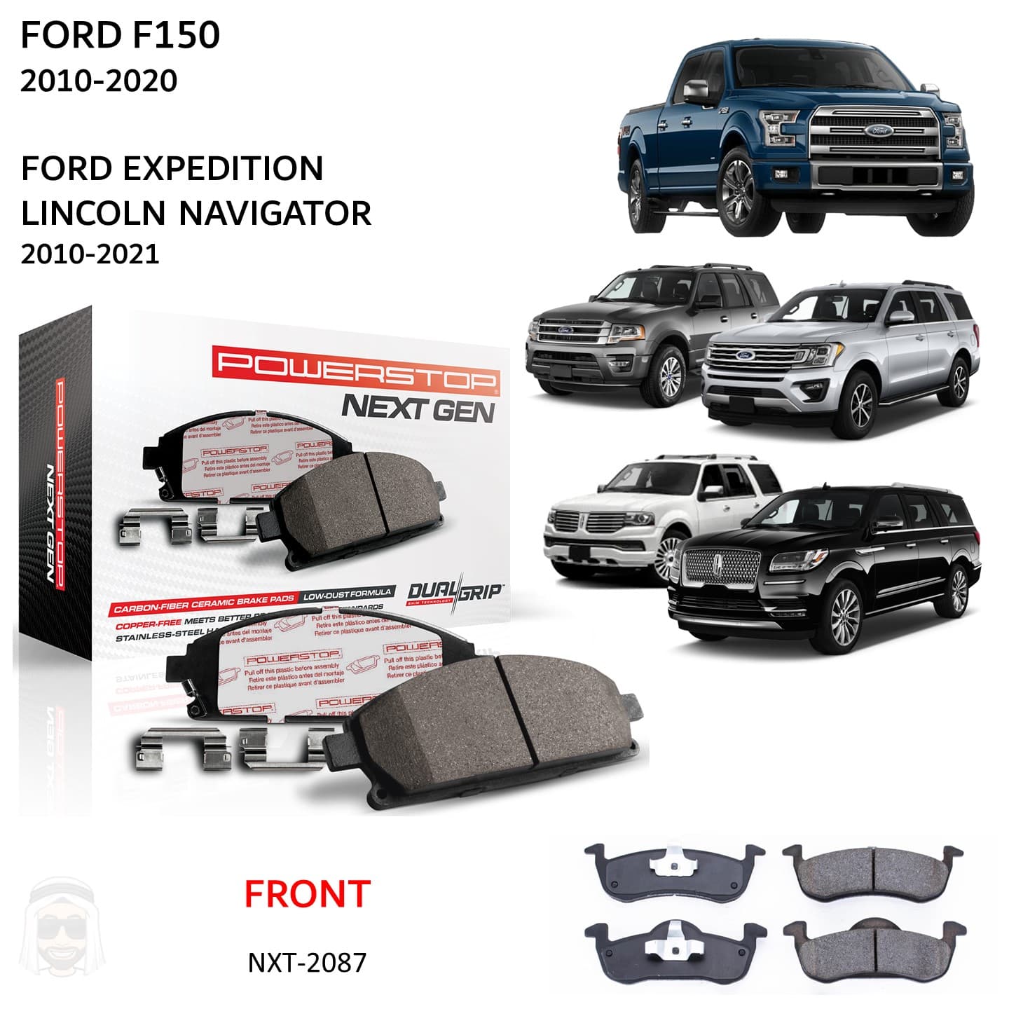 Ford F150 (2010-2020) Front Carbon Fiber Ceramic Brake Pads by PowerStop NextGen (Expedition Lincoln Navigator)