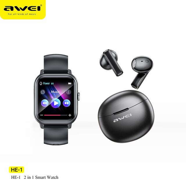 حزمة ساعة ذكية مع سماعات بلوتوث بتحكم لمس وصوت ستيريو اواي Awei HE-1 Combo Smart Watch + Bluetooth Earbuds