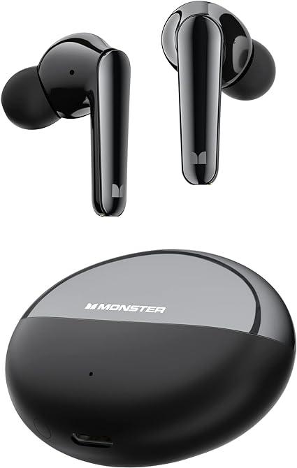 Monster N-Lite 203 AirLinks Wireless Earbuds Bluetooth Headphones HiFi Stereo, Wireless Earphones with 30H Playback, Type-C Charging, HD Clear Call, Touch Control, IPX6 Waterproof in-Ear Earbuds - Black