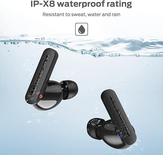 Monster N-Lite Clear Talk Wireless Earbuds Bluetooth 5.3 Headphones with CVC 8.0 Noise Reduction, IPX8 Waterproof in-Ear Stereo Earphones 60H Playtime, with Fast Charging for Sport