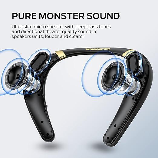Monster Boomerang Neckband Bluetooth Speaker, Neck Wireless Wearable Speaker with 12H Playtime, True 3D Stereo Sound, Portable Soundwear, IPX7 Waterproof, for Home Sport Outdoor