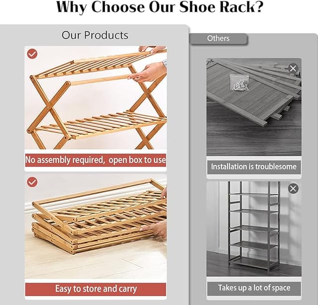Foldable Wooden Bamboo Shoe Rack