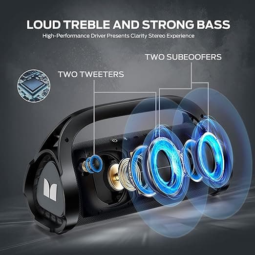 Monster Adventurer Max Boombox Bluetooth Speaker, IPX7 Waterproof Outdoor Bluetooth Speakers with Double Subwoofer, 100W Stereo Sound and Rich Bass, Wireless Bluetooth Speakers for Home, Party, Beach
