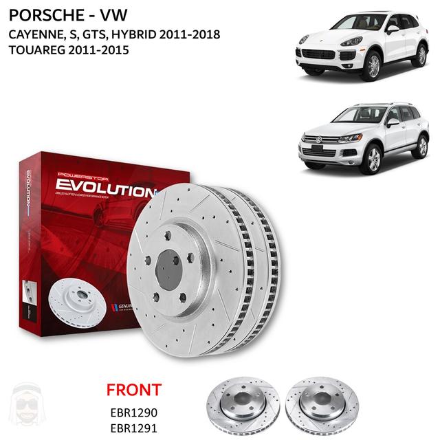 Porsche Cayenne VW Touareg (2011-2018) - Front Drilled and Slotted Brake Disc Rotors by PowerStop Evolution - SW1hZ2U6MzIwMzc2Nw==