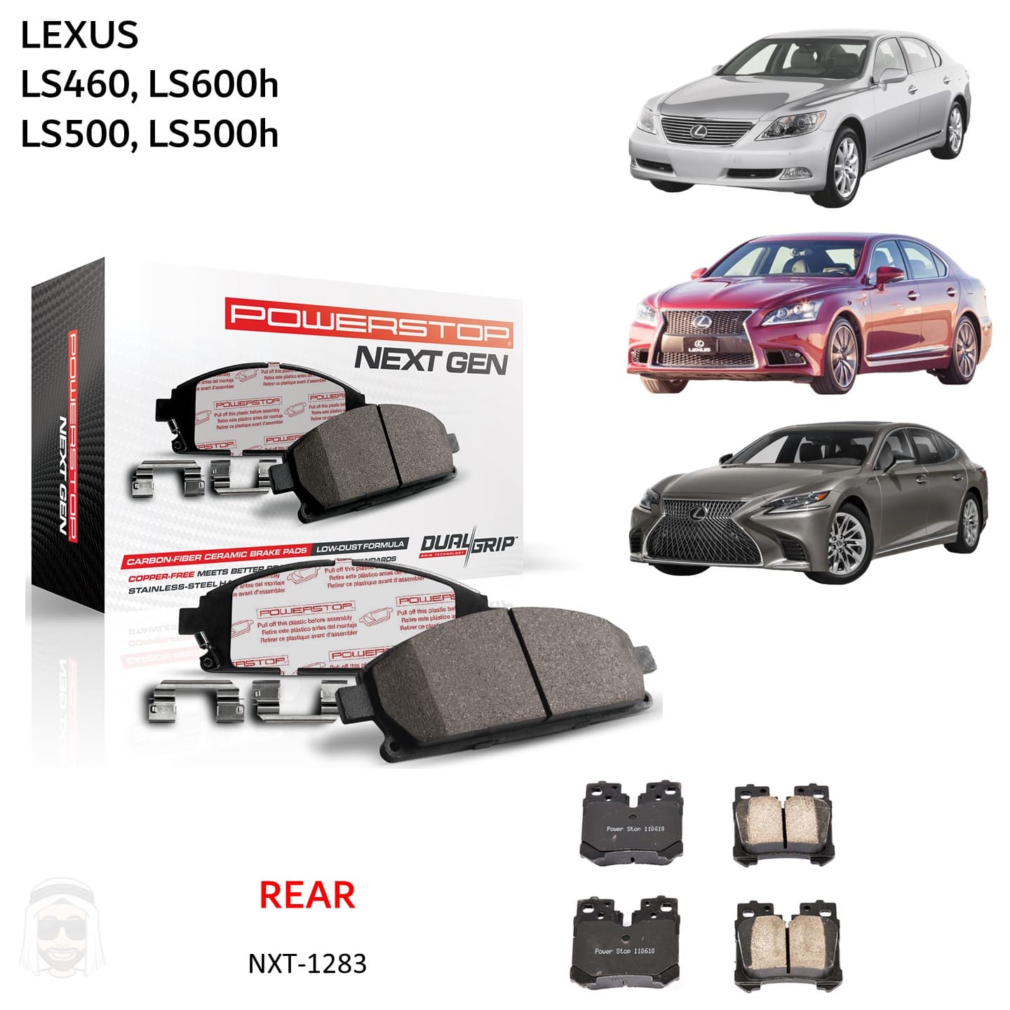 Lexus LS460 LS460F Sport LS500 (2007-2022) - Rear Carbon Fiber Ceramic Brake Pads by PowerStop NextGen