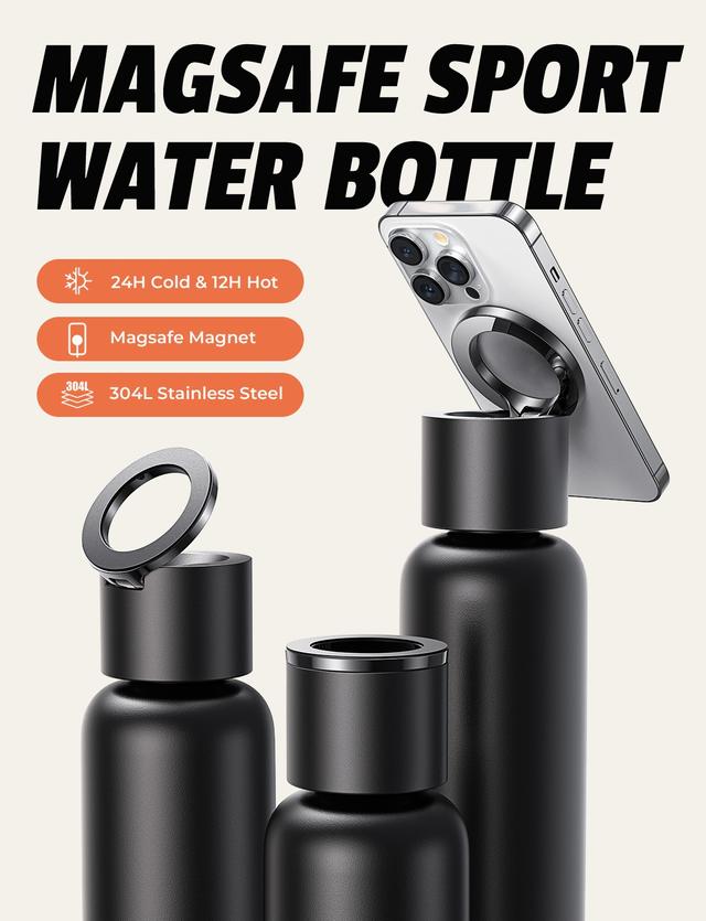 مطارة ماء حار وبارد تكتك 750 مللي مع ستاند جوال مدمج Taktik Thermal Bottle With Magnetic Phone Holder - SW1hZ2U6MzIyMzc2MQ==