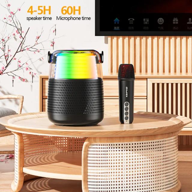 سماعة مكبر صوت بلوتوث بإضاءة ار جي بي 12 واط مع مايك كاريوكي لاسلكي Awei Portable Bluetooth Karaoke Speaker - SW1hZ2U6bnVsbA==