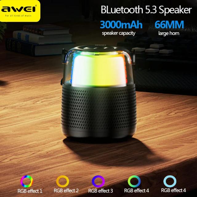 سماعة مكبر صوت بلوتوث بإضاءة ار جي بي 12 واط مع مايك كاريوكي لاسلكي Awei Portable Bluetooth Karaoke Speaker - SW1hZ2U6bnVsbA==