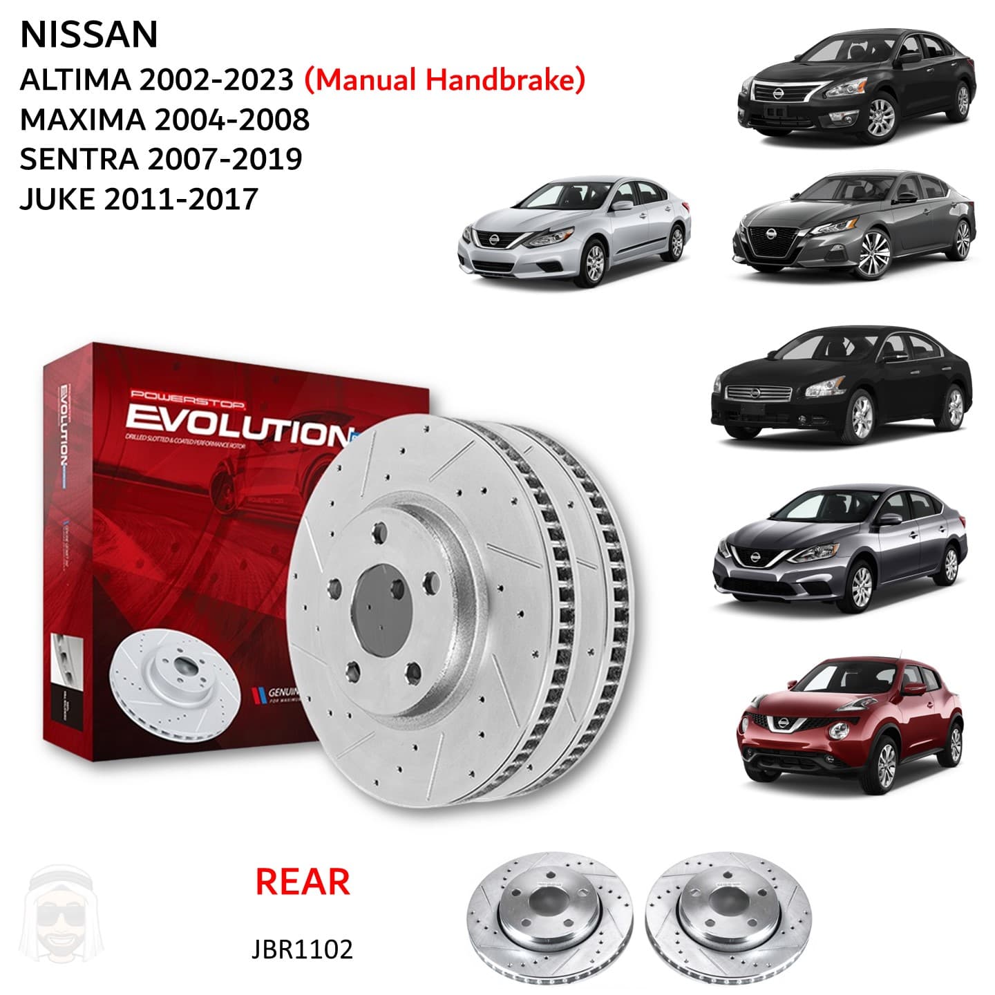 Nissan Altima 2002 to 2023 - Rear Drilled and Slotted Brake Disc Rotors by PowerStop Evolution (Maxima Sentra Juke)