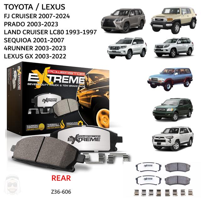 Toyota FJ Land Cruiser LC80 Prado Sequoia 4Runner Lexus GX - Rear Carbon Fiber Ceramic Brake Pads by PowerStop Extreme Z36 - SW1hZ2U6MzIwMzcyNA==