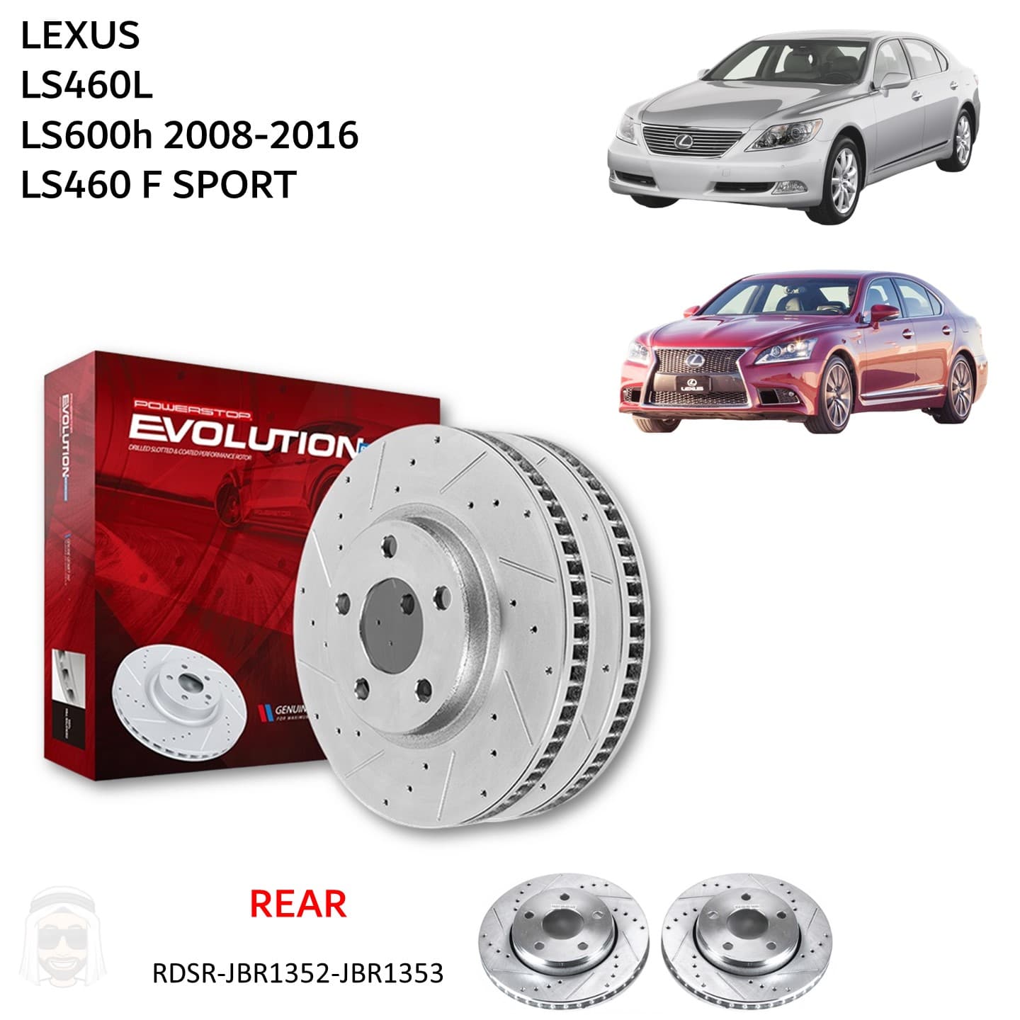 Lexus LS460L and LS460F Sport - Rear Drilled and Slotted Brake Disc Rotors by PowerStop Evolution