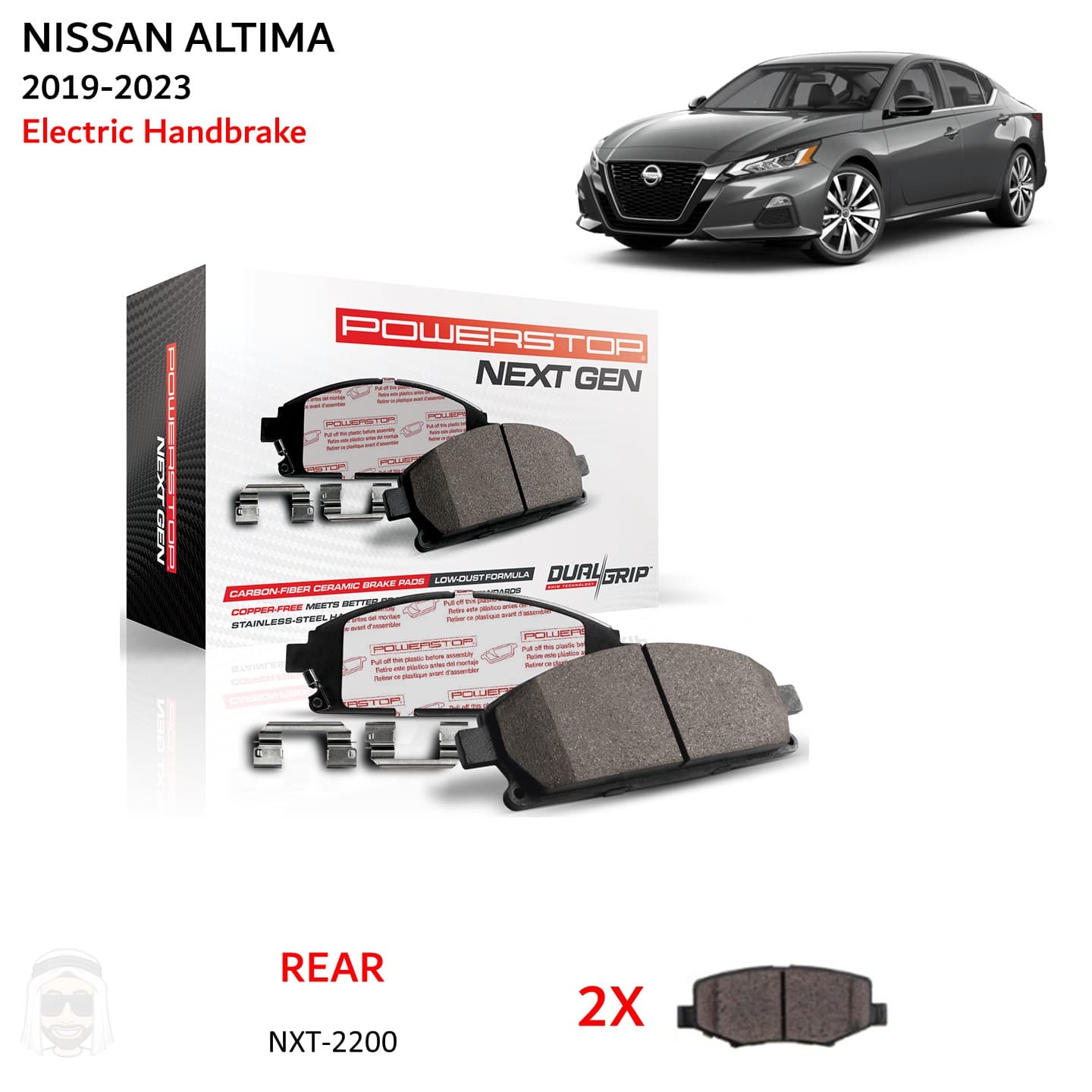 Nissan Altima (2019-2023 eBrake) Rear Carbon Fiber Ceramic Brake Pads by PowerStop NextGen