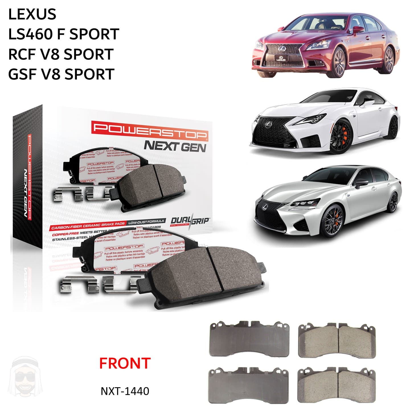 Lexus LS460F GSF RCF Sport - Front Carbon Fiber Ceramic Brake Pads by PowerStop NextGen