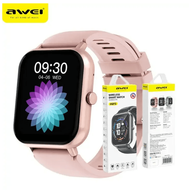 Awei H25 Multifunctional Smart Watch Men Women Bluetooth Connected Phone Call Fitness Sports Bracelet Body Health Monitoring -pink - SW1hZ2U6MzE5OTQ3MQ==