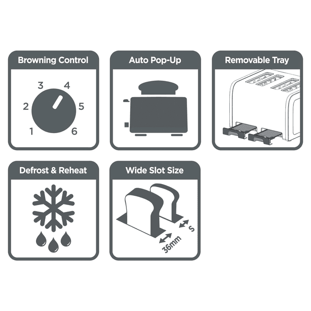 Black+Decker 4 Slice Stainless Steel Toaster, Silver - Et444-B5