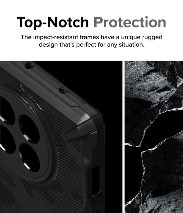 كفر جوال باللون الاسود المموه ون بلس 12 ار فايف جي مقاوم للخدوش من رينجك Ringke Fusion X Compatible with OnePlus 12R 5G Case Cover Transparent Hard Back Soft Flexible TPU Bumper Scratch Resistant Shockproof Protection OnePlus 12R Back Cover Camo Black