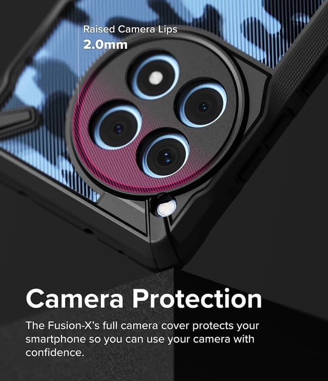 كفر جوال باللون الاسود المموه ون بلس 12 ار فايف جي مقاوم للخدوش من رينجك Ringke Fusion X Compatible with OnePlus 12R 5G Case Cover Transparent Hard Back Soft Flexible TPU Bumper Scratch Resistant Shockproof Protection OnePlus 12R Back Cover Camo Black