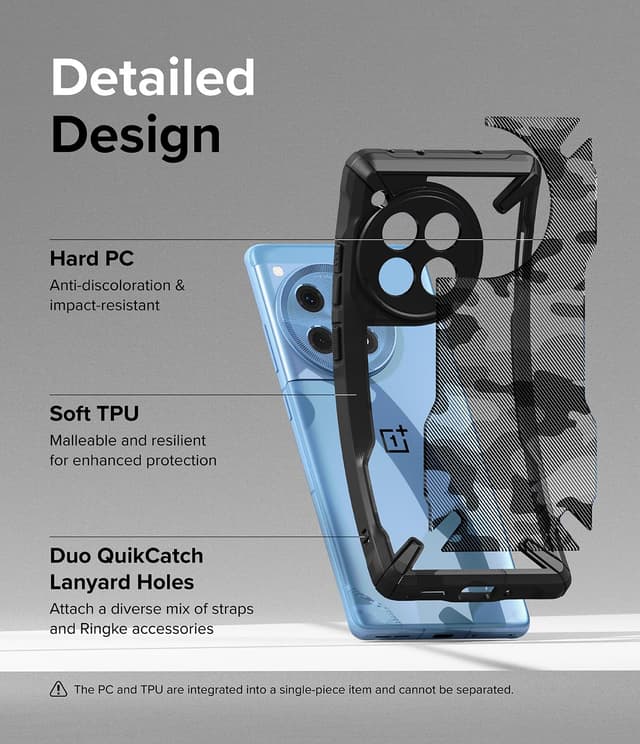 كفر جوال باللون الاسود المموه ون بلس 12 ار فايف جي مقاوم للخدوش من رينجك Ringke Fusion X Compatible with OnePlus 12R 5G Case Cover Transparent Hard Back Soft Flexible TPU Bumper Scratch Resistant Shockproof Protection OnePlus 12R Back Cover Camo Black