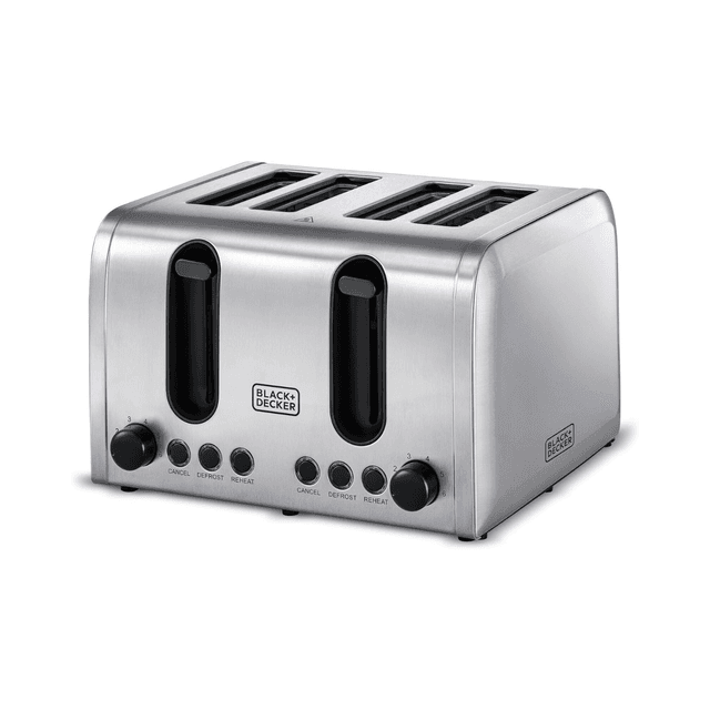Black+Decker 4 Slice Stainless Steel Toaster, Silver - Et444-B5