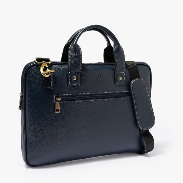 Genuine Leather 14 Inch Laptop Messenger Bag For Unisex I Padded Laptop Compartment I Carry Handles With Adjustable Strap Blue