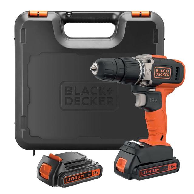 Black+Decker Combi Hammer Drill With 2 Batteries In Kitbox For Metal, Wod & Masonry Drilling & Screwdriving/Fastening - SW1hZ2U6MzIzODMzNg==