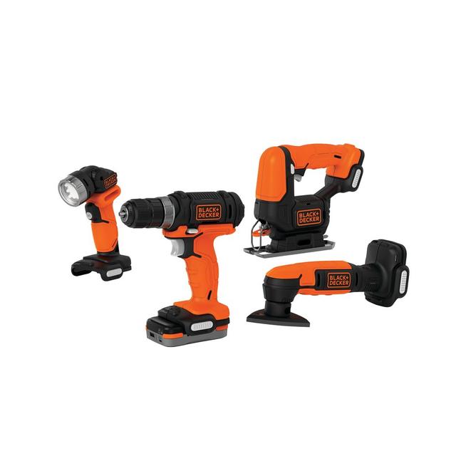 مجموعة دريل كهربائي صغير مع منشار خشب وجهاز صنفرة الخشب مع بطارية بلاك اند ديكر Black+Decker Gopak 4 Tool Cordless Combo Kit