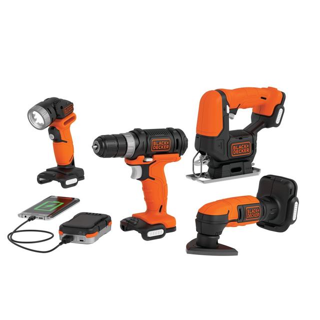 مجموعة دريل كهربائي صغير مع منشار خشب وجهاز صنفرة الخشب مع بطارية بلاك اند ديكر Black+Decker Gopak 4 Tool Cordless Combo Kit