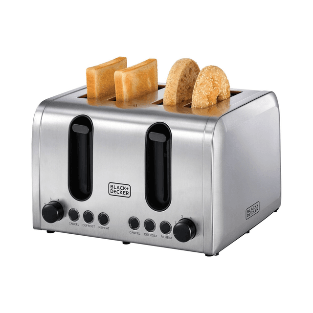 Black+Decker 4 Slice Stainless Steel Toaster, Silver - Et444-B5