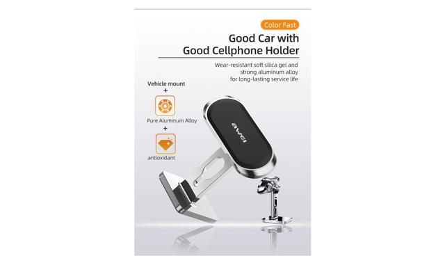 Awei X19 Magnetic 360 Degree Car Phone Holder – Silver - SW1hZ2U6MzI4NDcwNQ==