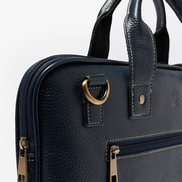 Genuine Leather 14 Inch Laptop Messenger Bag For Unisex I Padded Laptop Compartment I Carry Handles With Adjustable Strap Blue