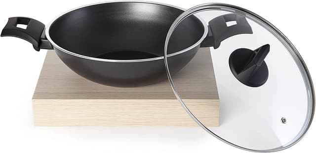 Black+Decker 26cm Non-Stick Kadai & Wok Pan With Glass Lid And 5 Layer Ptfe Teflon Non-Stick Spray Coating