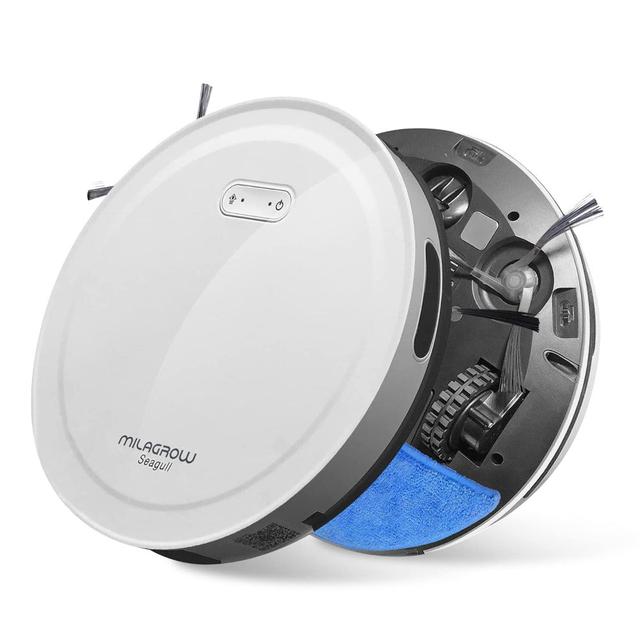 Milagrow Seagull Agua Full Wet & Dry Robotic Vacuum Cleaner, 100ml Water Tank, 1500pa Auto Boost Suction, Mapping, Scheduling, Self Charge, 3 Cleaning Modes, App & Remote Control (White) - SW1hZ2U6MzI0MTA2Ng==