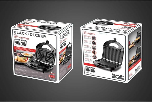 ساندويتش ميكر  780 واط 2 في 1 مع ألواح شوي  بلاك اند ديكر Black+Decker Sandwich & Grill Maker Non-Stick 2-In-1 Interchangeable Sandwich And Grill Maker - 698883