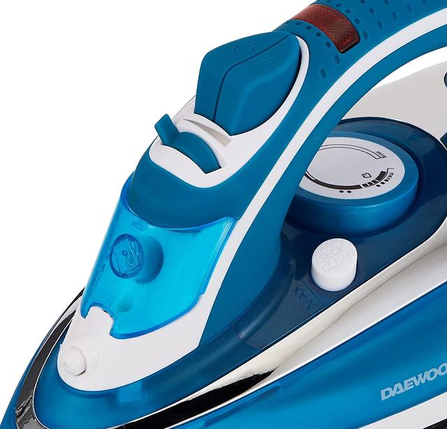 مكواة ملابس يدوية 2200 واط بالتكنلوجيا الكورية دايو أزرق DAEWOO Steam Iron With Ceramic Soleplate