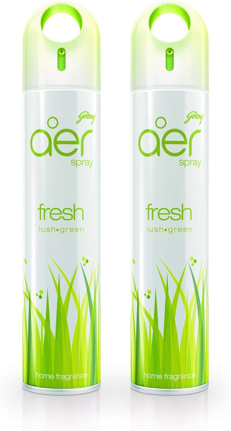 Godrej Aer Spray, Home And Office Air Freshener - Fresh Lush Green, 300 Ml 1+1