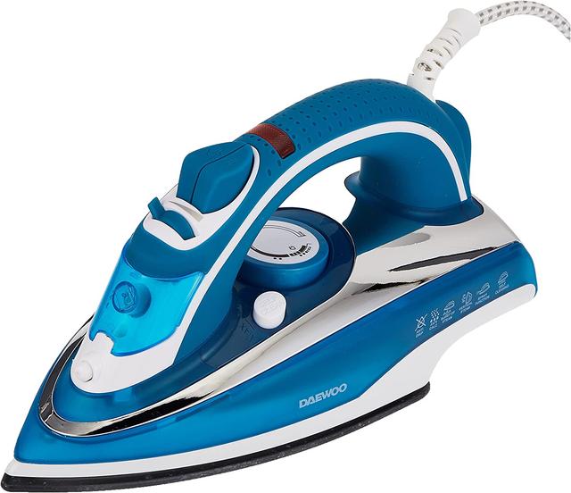 مكواة ملابس يدوية 2200 واط بالتكنلوجيا الكورية دايو أزرق DAEWOO Steam Iron With Ceramic Soleplate