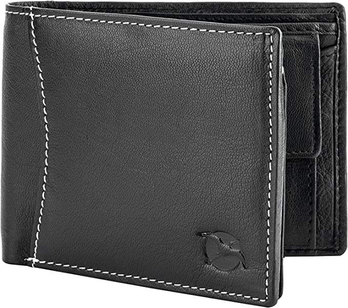 محفظه رجاليه صغيره جلد طبيعي فلاينغ فوسيل أسود Flying Fossil Genuine Leather Hand-Crafted Wallet For Men Bifold Leather Wallet