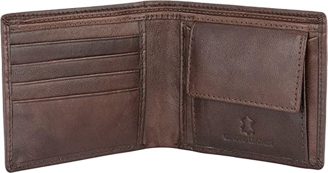 محفظه رجاليه صغيره جلد طبيعي فلاينغ فوسيل بني Flying Fossil Genuine Leather Hand-Crafted Wallet For Men Bifold Leather Wallet