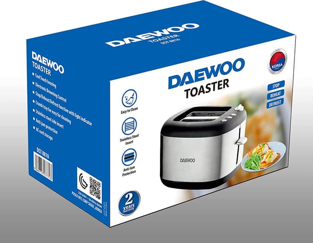 Daewoo 800w 2 Slice Stainless Steel Bread Toaster - 697603