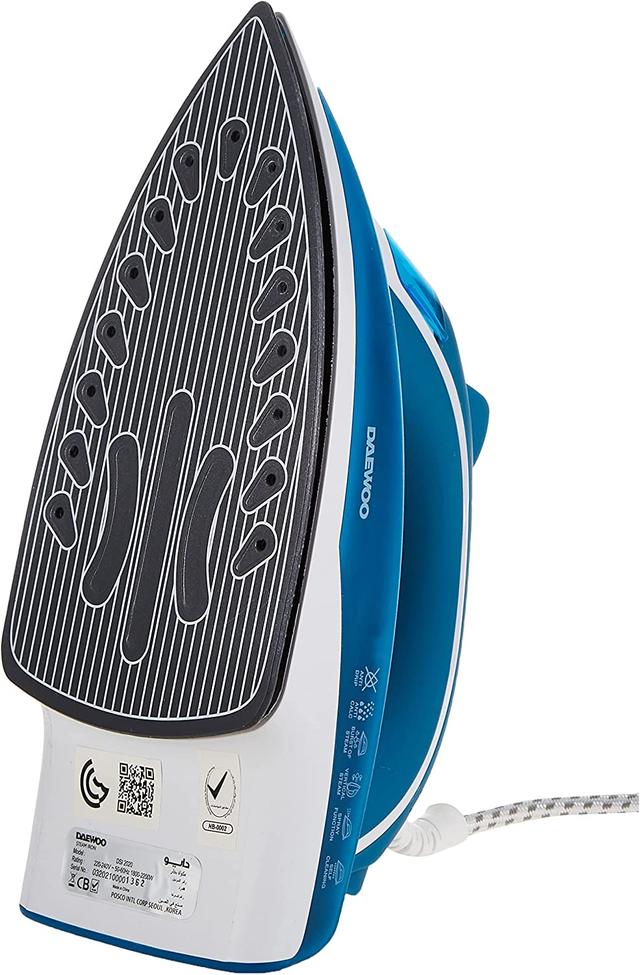 مكواة ملابس يدوية 2200 واط بالتكنلوجيا الكورية دايو أزرق DAEWOO Steam Iron With Ceramic Soleplate