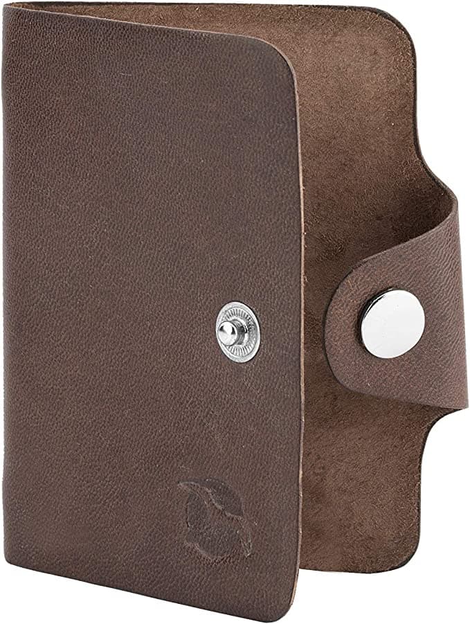 محفظه رجاليه للبطاقات جلد طبيعي فلاينغ فوسيل بني سادة Flying Fossil Genuine Leather Hand-Crafted Card Holder