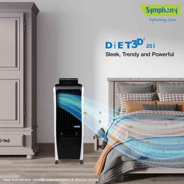 Symphony Diet 3d 40i Portable Tower Air Cooler For Home With 3-Side Honeycomb Pads, Pop-Up Touchscreen, I-Pure Technology And Low Power Consumption, 40l, Grey