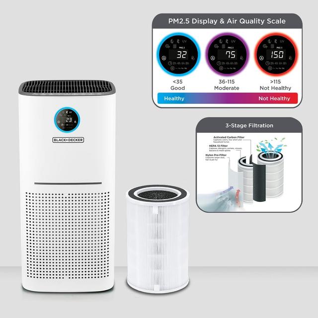 Black+Decker Air Purifier Ap3560 For Large Room Upto 60m2 Hepa 13 Air Filter - SW1hZ2U6MzIzNzc4Mw==