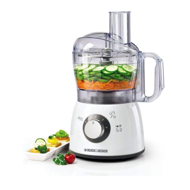 Black+Decker 400w 18 Functions Food Processor With 4 Accessories Stainless Steel Blades And 2 Speed Pulse Function, 1.2 Litre, White - SW1hZ2U6MzI0MDMwNw==