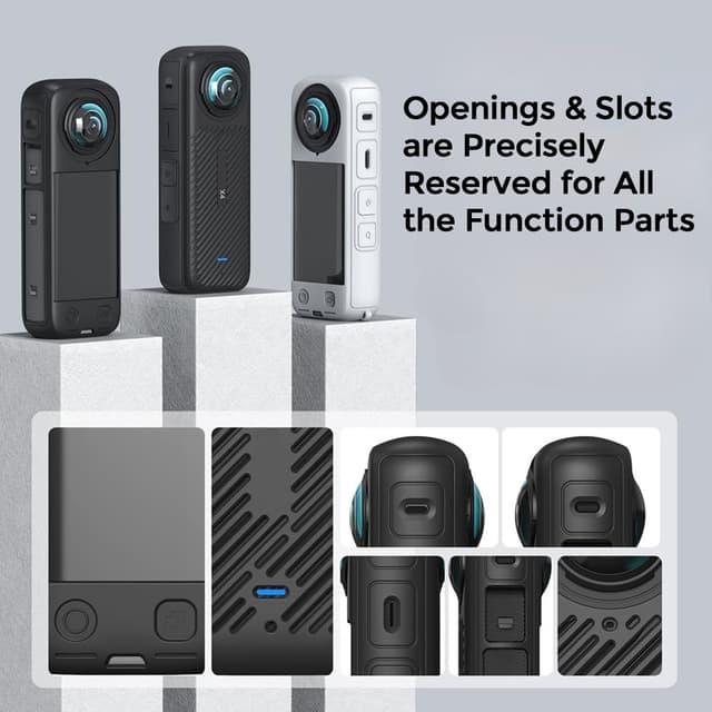 كفر حماية كاميرا انستا 360 X4 مع غطاء كاميرا وتعليقة سيليكون أسود او اوزون  O Ozone Compatible With Insta360 X4, Silicone Protective Cover Body Case - 701996