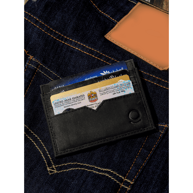 Leather Card Holder Foldable Black - 698071