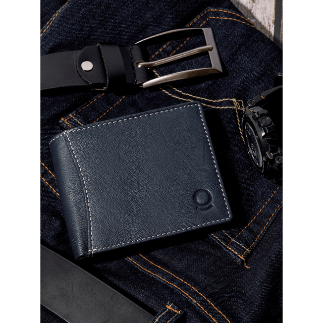 محفظه رجاليه جلد مع حزام رجالي جلد طبيعي غريز كحلي Grazie Leather Belt & Wallet Combo