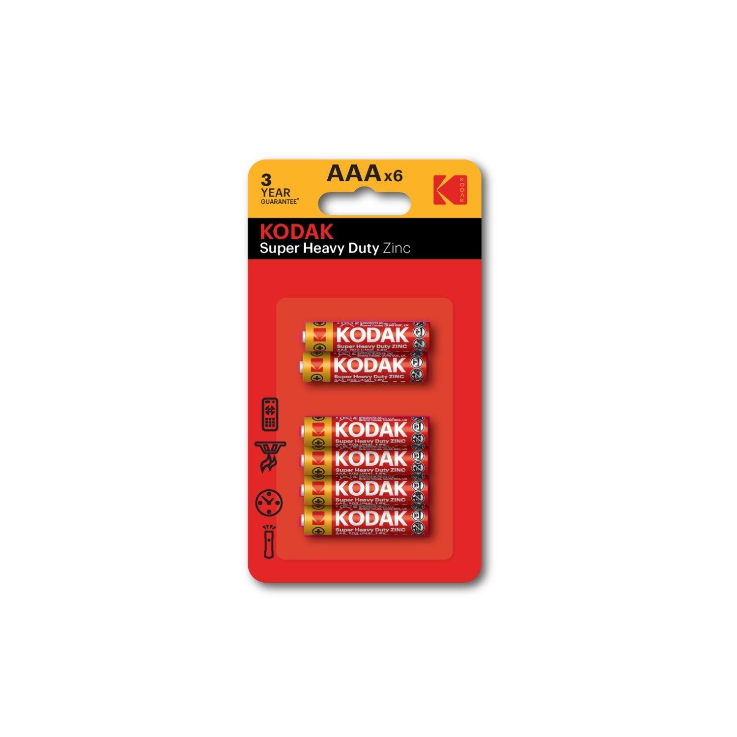 بطاريات ريموت زنك AAA مجموعة 6 بطاريات كوداك Kodak Zinc Super Heavy Duty AAA Battery